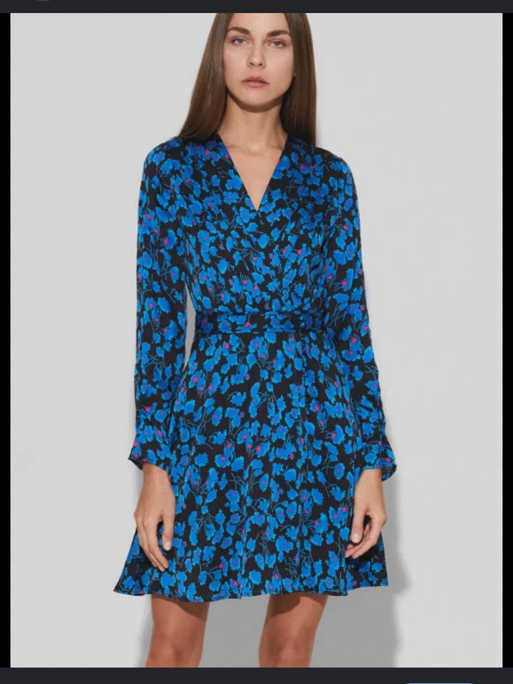 Equipment Femme Collie Faux Wrap Floral Blue Print Crepe Dress